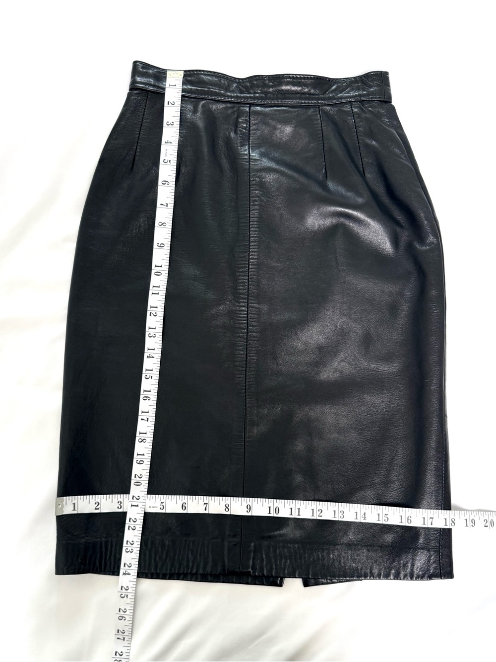 Vintage Neto Genuine Leather Pencil Skirt Black Classic 90s Lined Back Slit - Picture 5 of 12